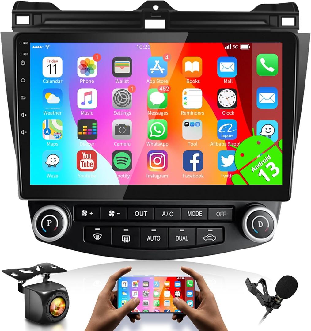 Android 13 Radio for Honda Accord 2003 2004 2005 2006 2007, Rimoody Car Stereo GPS WiFi 10.1'' Touchscreen Mirror Link Bluetooth FM/RDS SWC Backup Camera Microphone