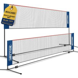 Boulder Portable Badminton Pickleball Net - Foldable/Extendable Poles for Multiple Sports Heights (UP to 5 ft) - Ideal for Tennis, Pickleball, Soccer Tennis - Easy Setup