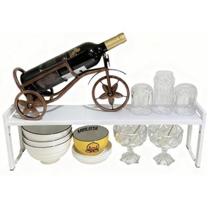 Expandable Cabinet Shelf Organizer 16-26" L Stackable Kitchen Counter Shelf Rack Stand Sink Riser Countertop Storage White (Narrow 5.1D)