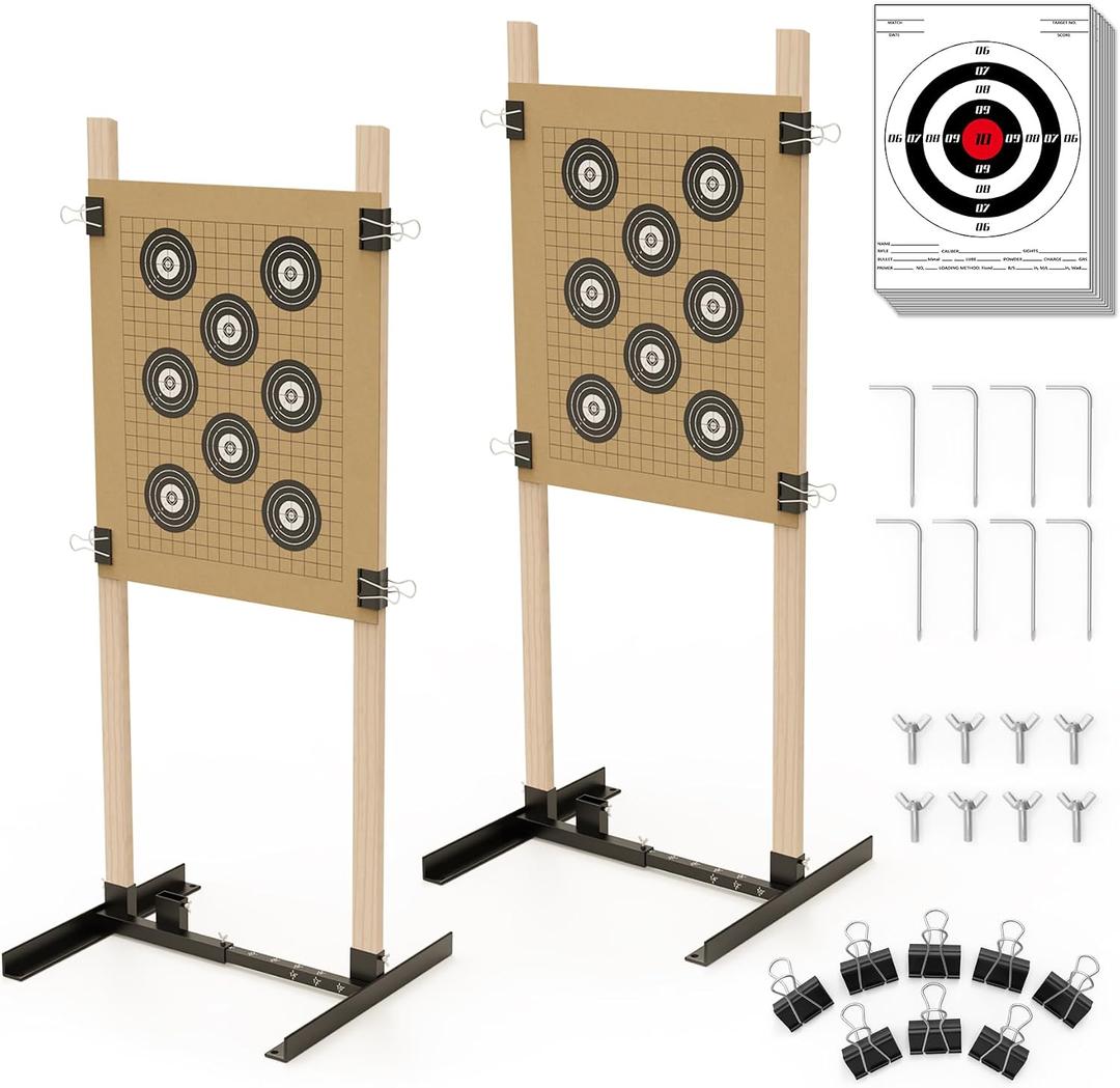 KNINE OUTDOORS Shooting Target Stand for Outdoors, Durable Paper Target Holder with Stable Adjustable Base for Paper Shooting Targets Cardboard Silhouette, H Shape, USPSA/IPSC, IDPA Practice, 2 Pack, 16" x 12"