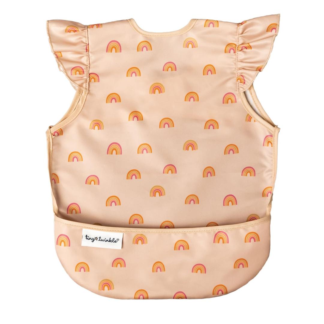 Tiny Twinkle Mess Proof Baby Bib - Waterproof & Lightweight Baby-Led Weaning Apron | 100% Recycled Polyester, Easy Clean & Machine Washable (Boho Rainbow, Large 2-4 Years)
