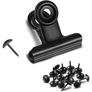 Bulldog Clips with Hole for Push-pin, Paper File Clips with Strong Spring, Small Metal Binder Clips, Seal Clamps for Coffee Tea Food Bags, Decorative Clips for DIY Photo Grid (Black,2.5inch)