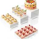 Food Display Stands, 4 PCS Acrylic Buffet Risers for Party Table, U-Shaped Tiered Acrylic Display Risers for Catering Dessert Drink Party Supply, Scalloped Serving Tray for Cupcake Fruit (Glossy White 4 PCS)