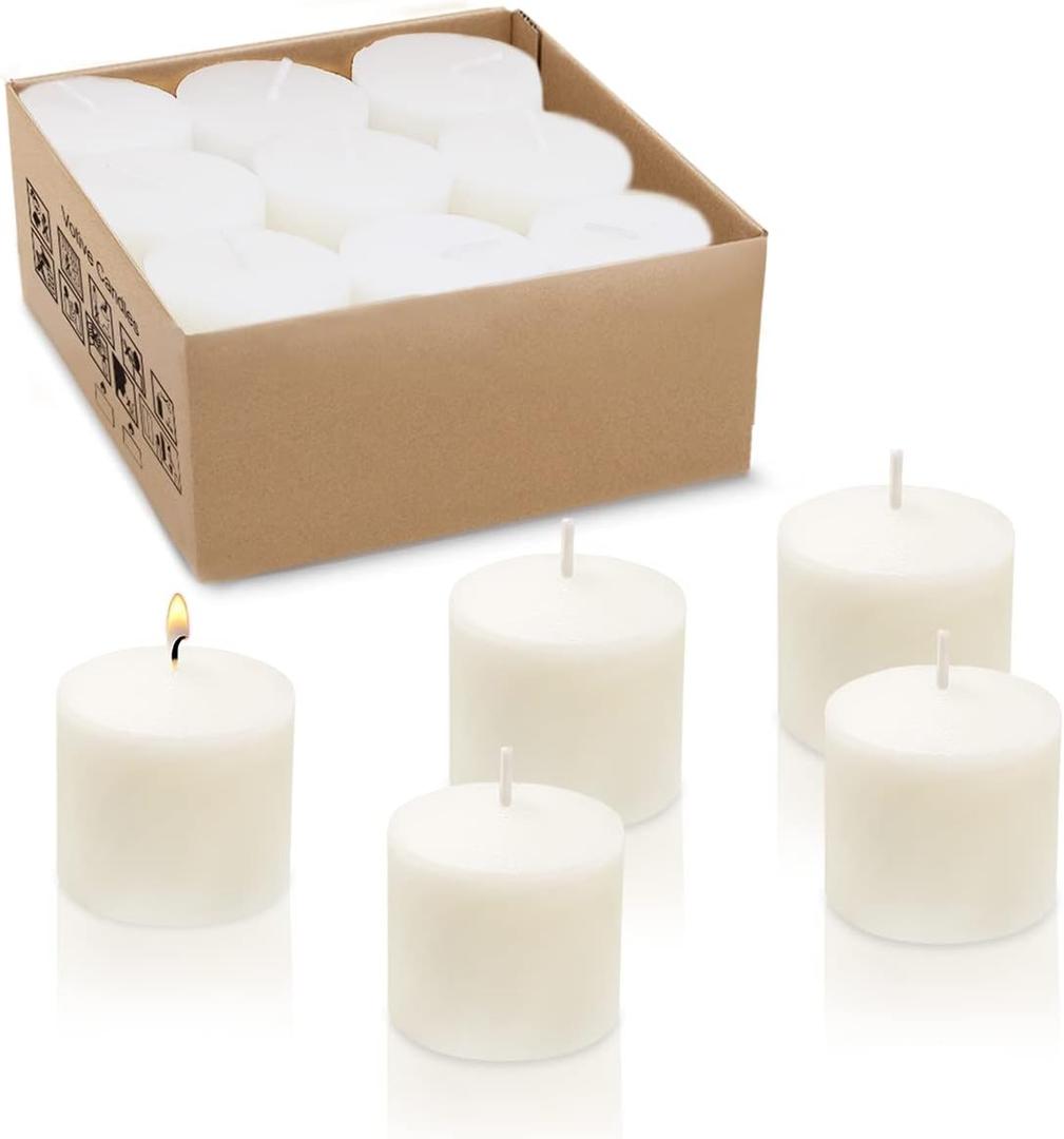8 Hour Ivory Votive Candles for Weddings Party Spa & Emergency, Set of 9 Unscented Bulk Candles for Restaurants & Home Decoration, 1.25 Inch, 9 Pack