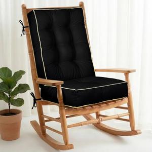 1 MIDDLE ONE Rocking Chair Cushion Outdoor Indoor, Memory Foam Replacement Rocking Chair Pads, Set of Thicken Seat & Back Cushions with Ties for Rocker (Black, 22"X17"/17"X17")