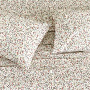 DAUAOTO 100% Cotton Bedding Printed Sheets Set for Queen Size Bed Up to 14" Deep Mattress, Ditsy Floral Pattern Bedlinen Sets, Pink