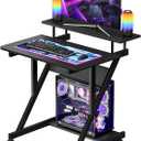 Dripex Computer Desk for Small Spaces, 27.5 inch Small Computer Desk, 3 Tier Compact Desk with Monitor Shelf and Bottom Storage Shelves, Space Saving Desk, Black
