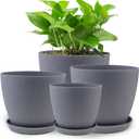 Plant Pots- 8.5/7.5/6.5/6 Inches 4 Pack Plastic Plant Pots,Indoor Decor Flower Pots with Drainage Holes and Tray,Home Decor Planters for Indoor Plants Cactus, Succulents Pot(Gray)