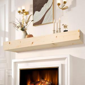 Fireplace Mantel Shelf, 72" Wooden Floating Shelf for Over Fireplace, Wall-Mounted Mantel Shelves, Decorative Mantels, Rustic Floating Mantels Shelves, Natural Wood