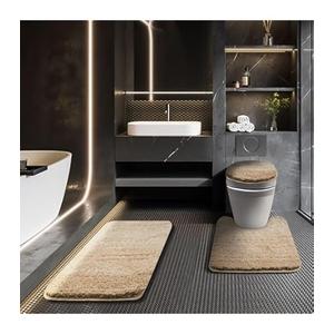 Baahrnom Bathroom Rugs Sets 3 Piece with Adjustable Toilet Seat Cover 17.5"x 15" Machine Washable Bath Rug Set with TPR Non Slip Rubber Backing Solid Bath Mat Set for Luxury Bathroom Decoration