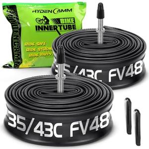 Hydencamm 2 PACK 700x35C/38C/40C/43C FV48mm Presta Valve 700c Tubes, Butyl 700C Road Bike Tube with 2 Tire Levers, 700c Inner Tube Compatible for 700 x 35C 700x38C 700x40C 700x42C 700x43c Bicycle Tube