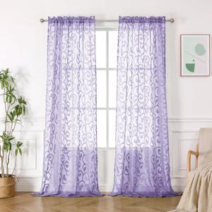 OWENIE Furman Extra Long Sheer Curtains 96 inches Long for Bedroom Living Room 2 Panels Set, Light Filtering Soft Solid Light Purple Semi Sheer Farmhouse Rod Pocket Drapes, Lavender, 40Wx96L inch