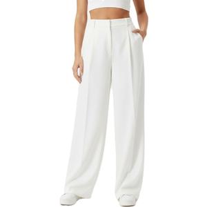 Women's Wide Leg High Waist Loose Palazzo Office Dress Pants with Pockets Work for Women Business Casual (XX-Large Short, White)