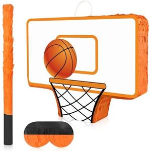 Hooqict Basketball Pinata with Blindfold and Bat Stick Basketball Birthday Party Decorations for Kids Boys Basketball Themed Party Supplies Sports Carnival Games