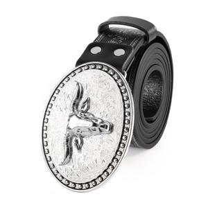 PARTTELY Western Cowboy Belts for Men Women, Western Belt with Bull Buckle, Country Belt Cowboy Leather Belt for Jeans