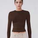 Women's Soft Long Sleeve Shirts Crew Neck Tops Basic Tees Stretchy Going Out Crop Tops Y2K Slim Fit T-Shirts (Brown, XL)