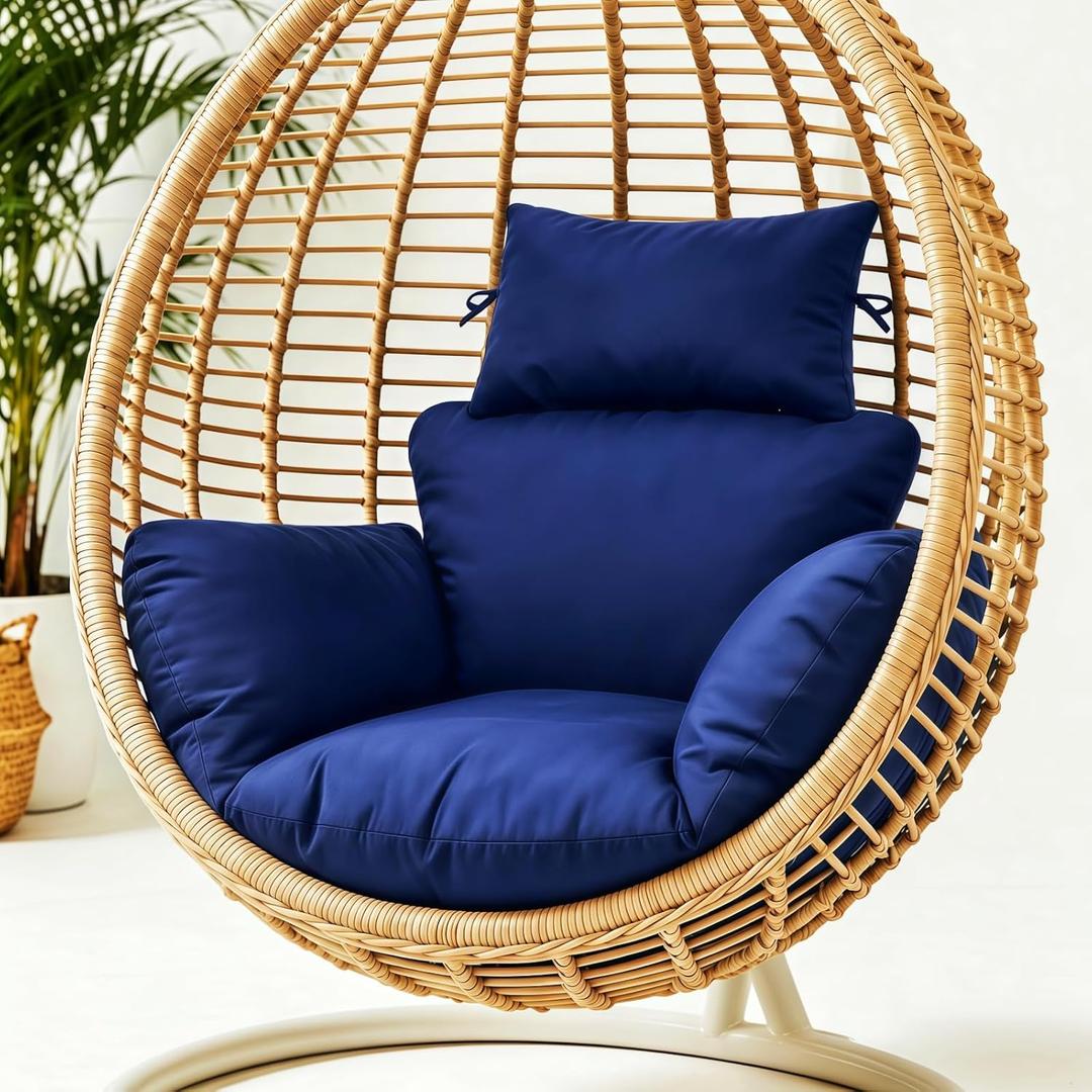 boyspringg Thick Egg Chair Cushion Replacement, 47x31.5x4.7 Inch Soft Hanging Swing Chair Cushion with Headrest Pillow, Waterproof Indoor Outdoor Patio Replacement Cushion, Blue (Cushion ONLY)B0GZM4PB2M