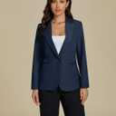 luvamia Dressy Blazers for Women Button Long Sleeve Lapel Business Casual Outfits Office Work Suit Blazer with Pockets (Blue, L)