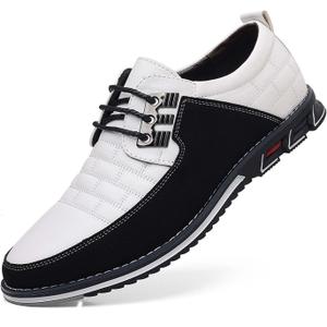 Mens Dress Shoes Casual Business Oxford Derby Orthopedic Leather Shoes Simple Lace-up Walk Loafers Flats Shoes for Men (9.5, White)
