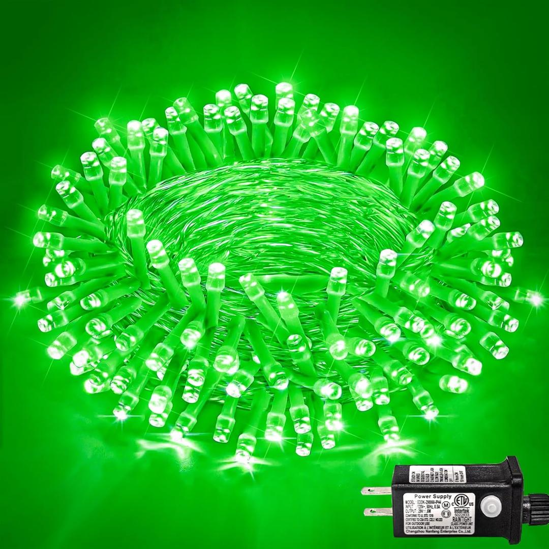 120 LED Green String Lights Indoor, 40ft St Patricks Day Lights Clear Wire 8 Modes Plug in Waterproof Christmas Fairy Lights for Room Christmas Tree Holiday Decorations