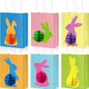 Blosssound 18 Sets Easter Gift Bags with Handles Bulk Bunny Birthday Color Treat Candy Goodie Snack Party Favor Bag with Honeycomb Ball for Easter Egg Hunt Gift Wrapping Party Supplies
