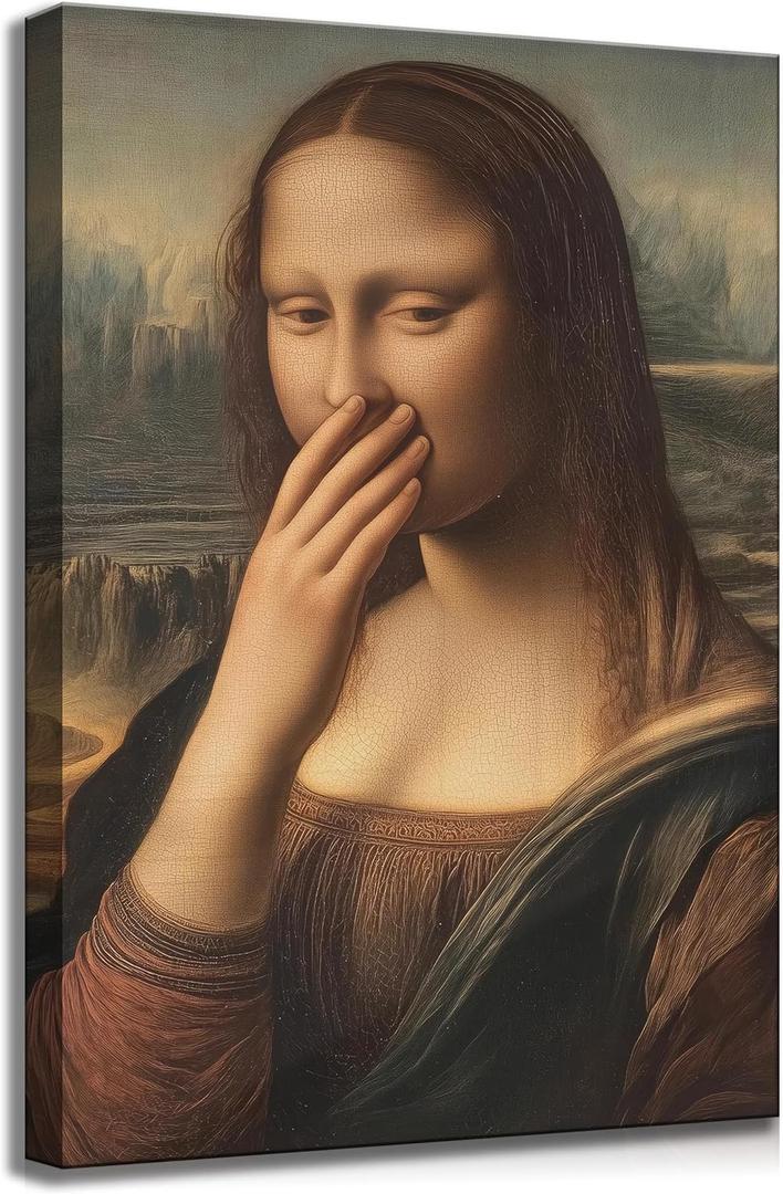 Funny Stinky Face Bathroom Canvas Wall Art Vintage Humor Fun Mona Lisa Bad Smell Aesthetics Painting Picture Wall Decor Da Vinci Poster Print Artwork for Toilet Washroom Home Decoration