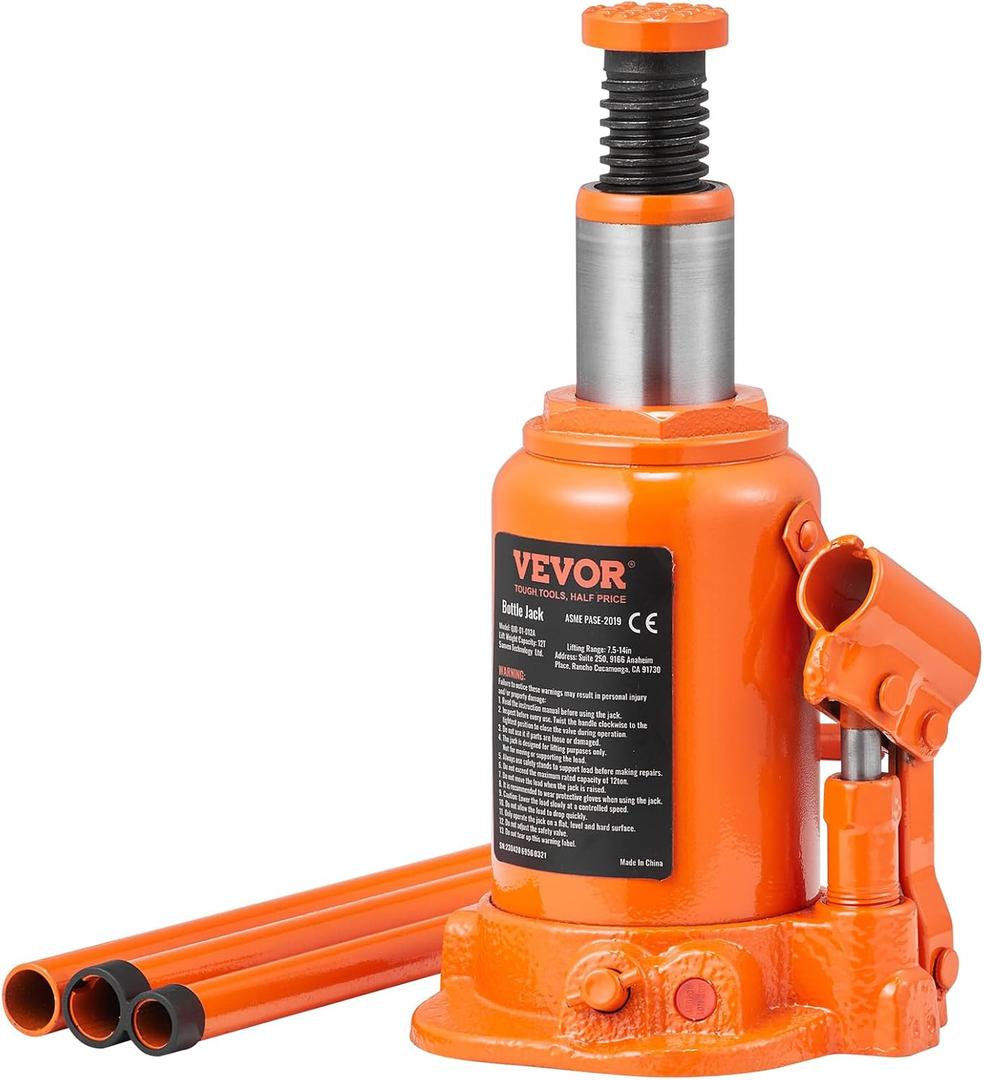 VEVOR Hydraulic Bottle Jack, 12 Ton/24000 lbs All Welded Car Hydraulic Jack, Features 7.5-14 in Lifting Range & 3-Section Long Handle, for Pickup Truck, Truck, RV, Auto Repair Industrial Engineering