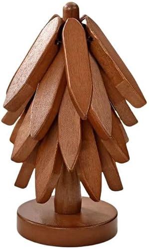 GorinsKani 4PCS Wooden Trivets for Hot Dishes,Heat-Resistant Table Mat Set,Wooden Christmas Tree Coasters for Hot Pots and Pans Christmas Decorations Gift for Women, Kitchen Gifts (Walnut)