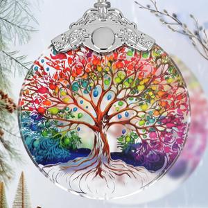Stained Glass Tree of Life Christmas Ornament - Holiday Home Decor - Gift Exchange Present Ideas