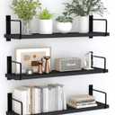 Floating Shelves - 24 Inch Wall Mounted Set of 3, Rustic Wood Storage Shelves for Living Room (Black)