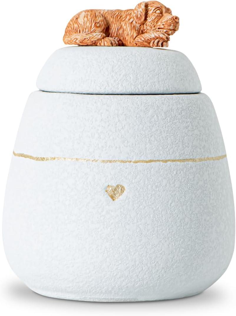 Dog Shaped White Pet Urn for Dogs Ceramic Dog Urns for Ashes Box Cute Decorative Ashes Container for Dogs