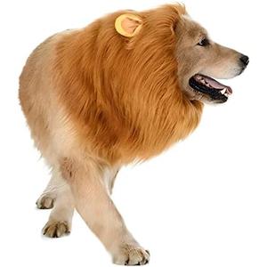 Dog Lion Mane Costume - Realistic Mane with Ears for Medium to Large Sized Dogs, Pet Halloween Costumes Birthday Party Cosplay Apparel