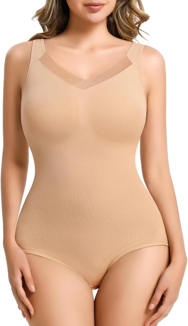 Shapewear Bodysuit for Women Tummy Control Seamless Faja Body Shaper Body Suit Waist Slimming (Beige, M)