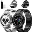 GOLDTOLUCK Compatible with Samsung Galaxy Watch 7 6 5 4 FE Band Pro Classic 43mm 47mm 45mm 40mm 44mm 42mm 46mm No Gap Classy Elegant Casual Men Women Metal Business Stainless Steel (43/47/45/40/44/42/46mm, Carbon Black&Silver)