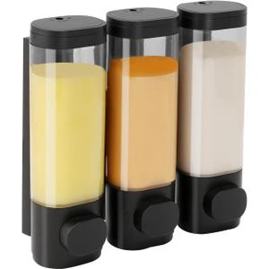 Shampoo and Conditioner Dispenser,Shower Soap Dispenser Wall Mounted No Drill Shampoo Dispenser for Shower Wall,Body Wash Dispenser for Bathroom,Large Capacity,Black