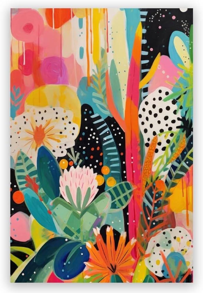 TcnBzydkij Maximalist Graffiti Abstract Floral Poster - Colorful Botanical Wall Art Canvas Prints for Living Room and Stylish Bedroom Decor - Eclectic Wall Painting 12x18inch Unframed, Style-2