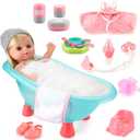 Baby Doll Bath Set, Bathtub Baby Doll Playset for Todders, Valentines Day Gifts for 3 4 5 Year Old Girls, Easter Basket Stuffers for Toddlers Kids (Bathtub Set)