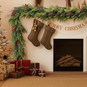 Faux Cedar Christmas Garland with Red Berries & Pine Cones  Full Faux Winter Greenery for Holiday Mantel, Staircase, Doorway, Indoor Outdoor Christmas Dcor (6FT-Lush Cedar)