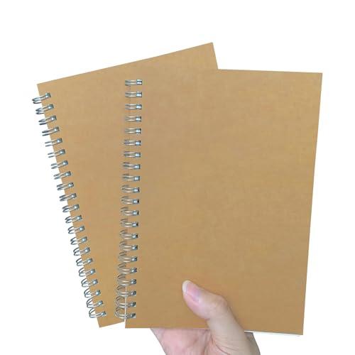 DSTELIN Premium 2-Pack Sketchbooks - Soft Cover, 140 Pages (70 Sheets), 7.5 x 5.1 inches, 100GSM Paper, Brown Spiral Notebooks Set