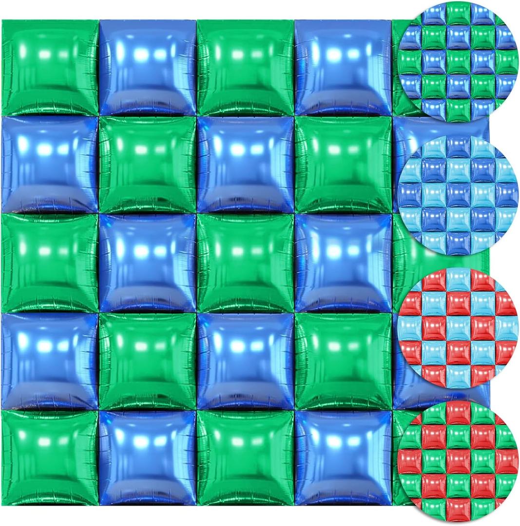 30PCS Double Sided Square Foil Balloons Wall,19 Inches Chrome Foil Balloons Tunnel Arch Garland Kit for Birthday,Anniversary,Wedding,Graduation Party Background Graduation Party Decoration (Red Green and Blue Lightblue)