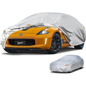 Kayme 6 Layers Car Cover Waterproof All Weather for Automobiles, Outdoor Full Cover Rain Sun UV Protection, Universal Fit for Nissan Versa/350Z/370Z, Porsche 718 Cayman, Dodge Viper (Up to 177 inch) (Aluminum-Silver)