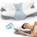 Cervical Neck Pillow - Contour Memory Foam Pillows for Pain Relief, Ergonomic Pillow for Sleeping, Side Sleeper Pillow for Neck Support, Orthopedic Bed Pillow for Back Stomach Sleepers(White & Blue)