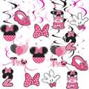 Pink 2nd Birthday Hanging Swirl Decorations,Mouse Birthday Party Ceiling Streamers,Pink Mouse Theme Party Supplies,Party Favors for Girls Kids(38 Pcs)