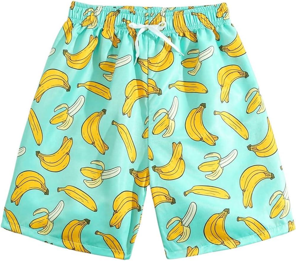 Floerns Boy's Fashion Ice Cream Drawstring Waist Summer Swim Trunks Shorts (Green Banana) 10Y
