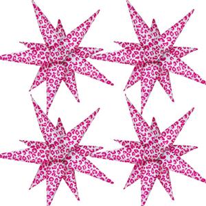 4psc Pink Leopard Balloons Cheetah Balloons Explosion Star for Preppy Birthday Party Decorations SPA Party Decor Pink Leopard Party Decorations Bachelorette Party for Girls Women Y2K Party Supplies