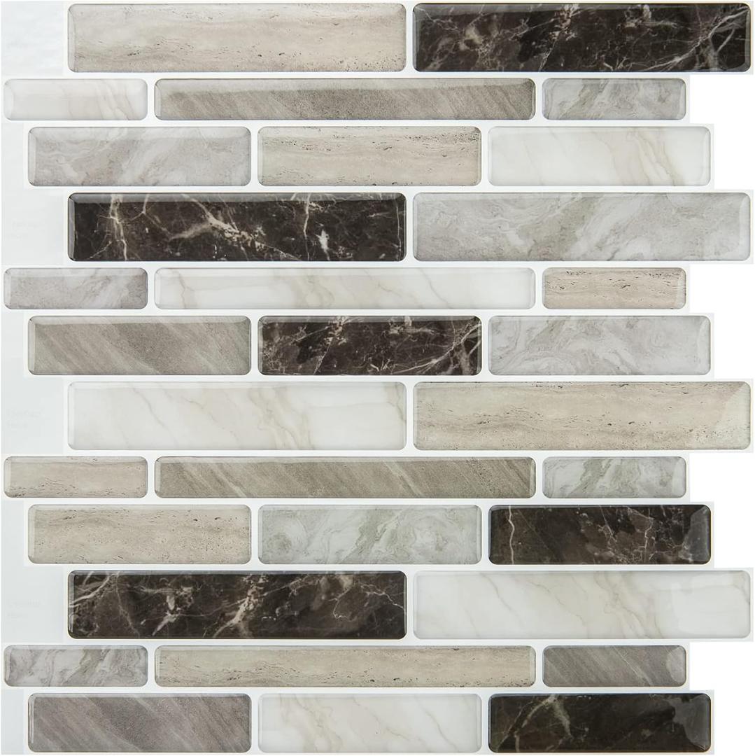 WOWSTAR 10-Sheet Peel and Stick Tiles, Marble Look Kitchen Backsplash Tiles, 11.5"x11.6" Light Brown