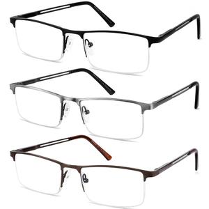 JJWELL 3 Pack Blue Light Blocking Reading Glasses for Men Anti Computer Glare Eyestrain Spring Hinge Readers with Pouches