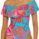 Trina Turk Women's Monaco One Piece Swimsuit, Off Shoulder, Bathing Suits (10, Meilani)