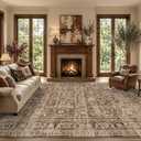 8x10 Ft Large Area Rugs for Living Room, Soft Non-Slip Machine Washable Rug, Vintage Stain Resistant Carpets for Bedroom Nursery Dining Room Home Decor (Brown)