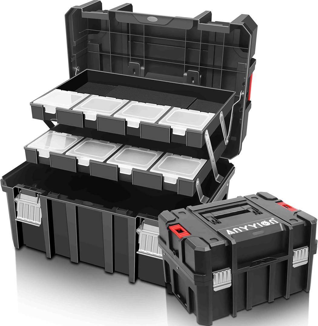 Anyyion Tool Box, 3-Tiers Multi-Function Storage Portable Toolbox Organizer, Stackable.
